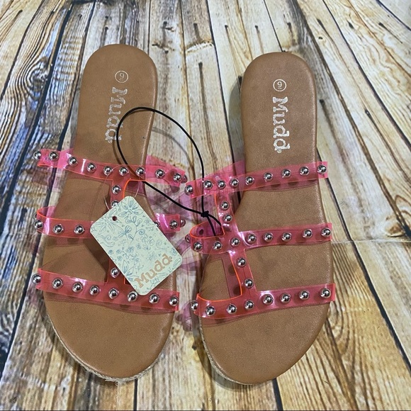 NEW Mudd Pink Studded Flat Slide Sandals - Picture 2 of 3